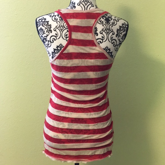 Ladies Sz L red & cream striped tank top EUC - Picture 2 of 3